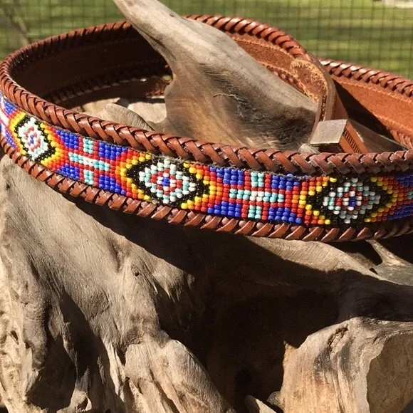 Vintage Sea Dream Leather Western Style Beaded Belt size 34 - Picture 7 of 13